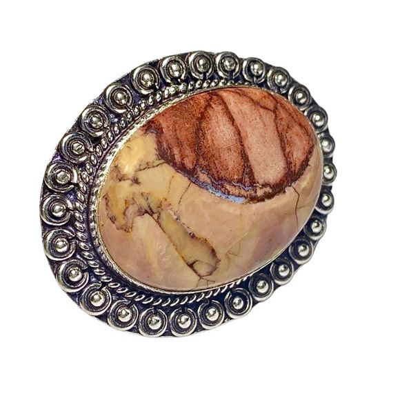 Natural Butterfly Jasper Gemstone in a Handcrafted 925 Silver Overlay Ring (8) - Picture 5 of 12